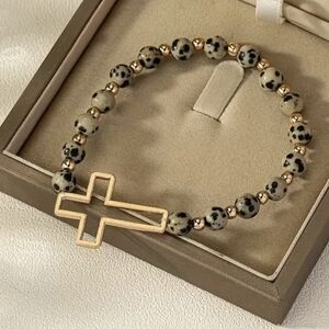 Golden Cross Boho Chic Stone Beaded Bracelet